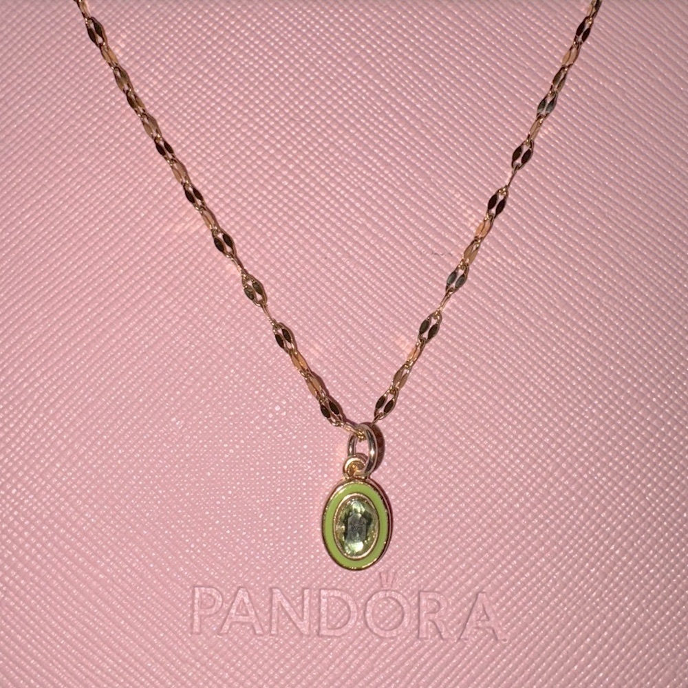 Gold Necklace with Olive Green Pendant